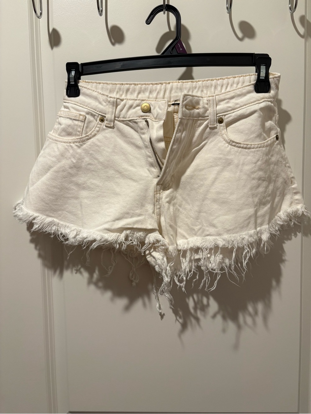 H&M Cream Frayed Hem Denim Shorts
